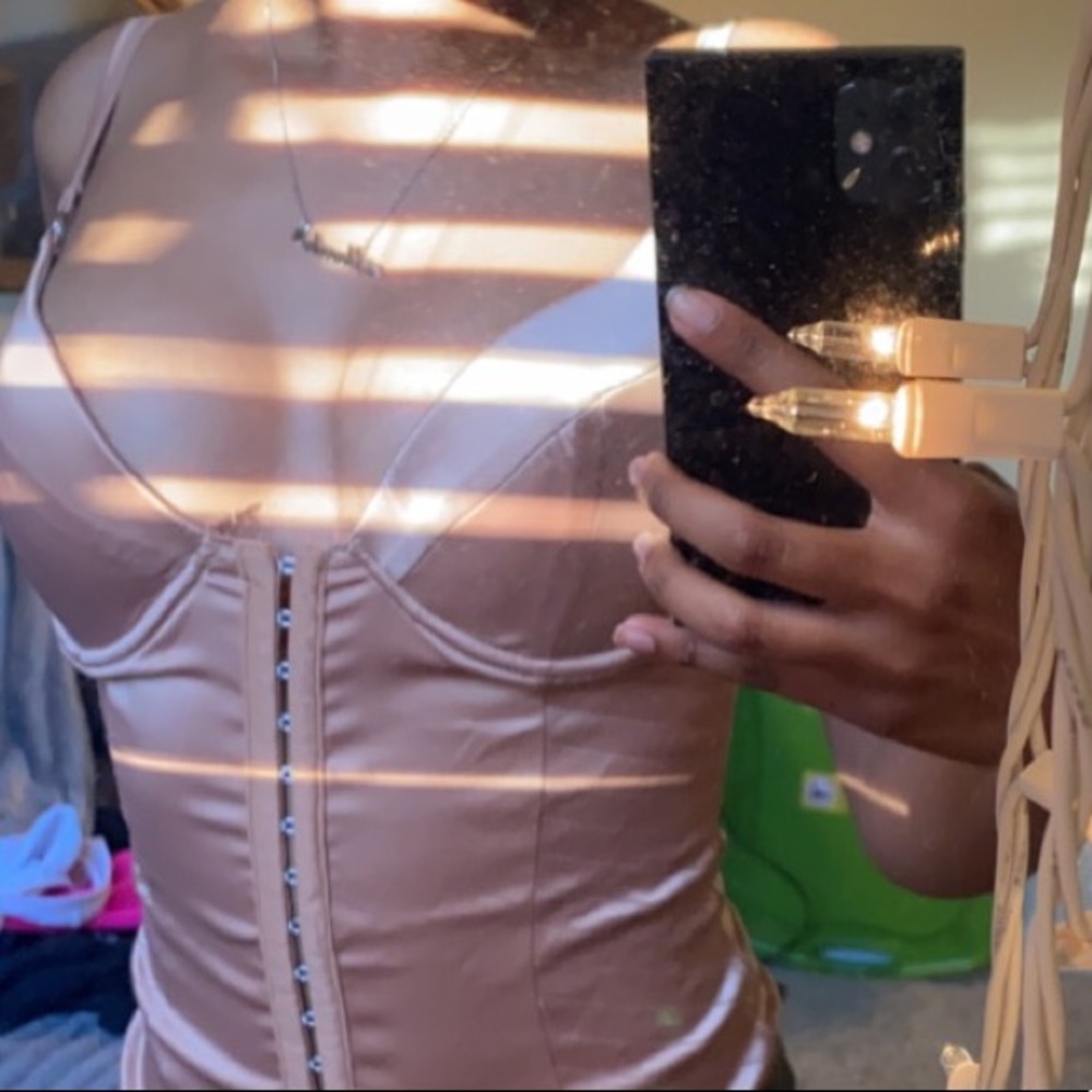 tan corset body suit